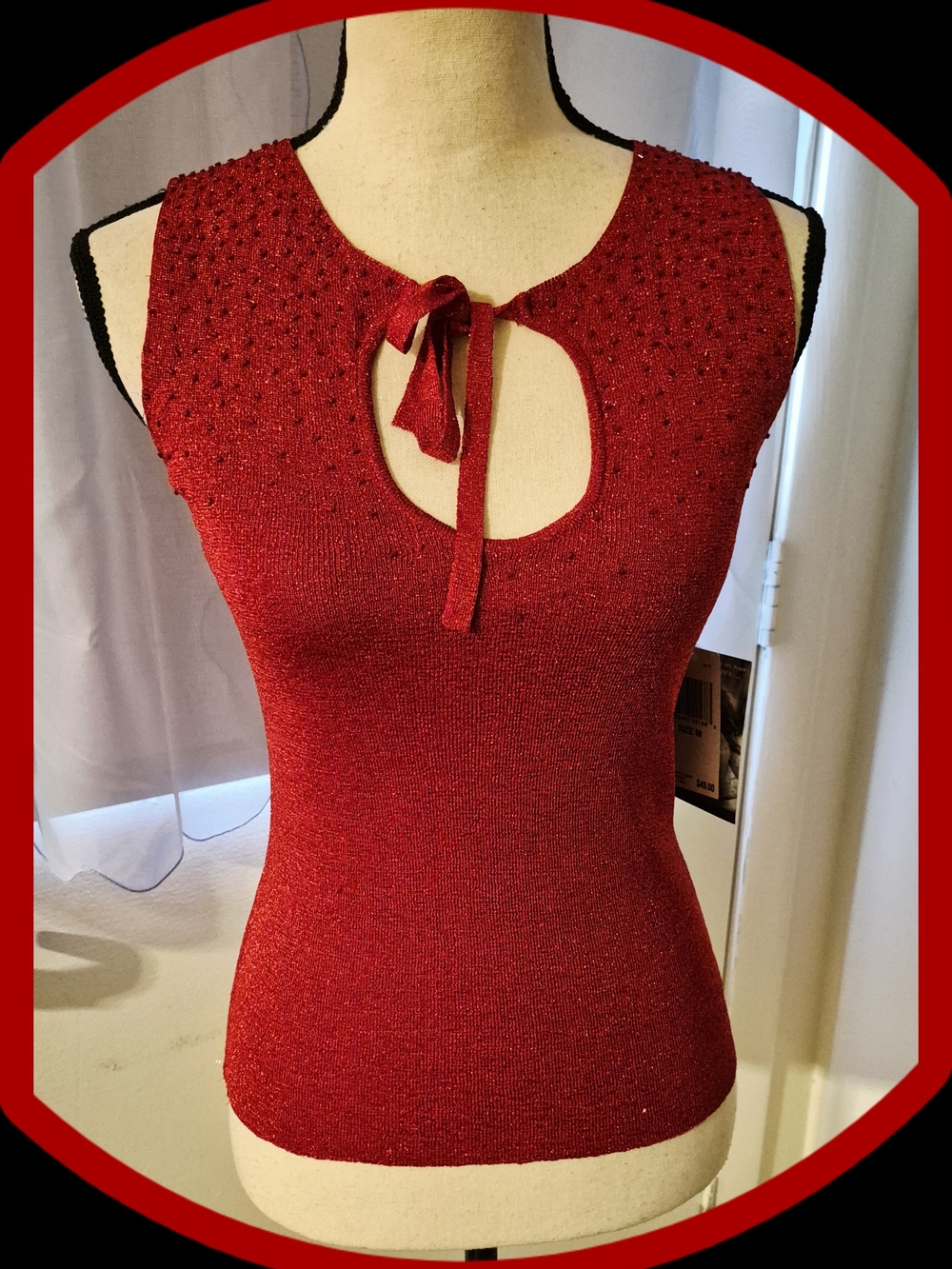NWTS Vintage Rampage Red Metallic Top w/Keyhole Bust  Knit Tank with Keyhole Tie